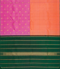 Peach & Pink Handloom Kanchipuram Half & Half Silk Saree With Annam Motifs-Peach