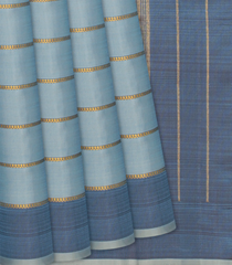 Grey Handloom Kanchipuram Silk Saree With Beldari Stripes-Grey