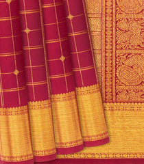 Crimson Handloom Kanchipuram Silk Saree With Zari Checks-Crimson