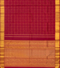 Crimson Handloom Kanchipuram Silk Saree With Zari Checks-Crimson