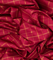 Crimson Handloom Kanchipuram Silk Saree With Zari Checks-Crimson