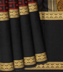 Black Handloom Kanchipuram Silk Saree With Checks-Black