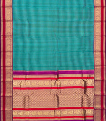 Cyan Handloom Kanchipuram Silk Saree With Checks-Cyan