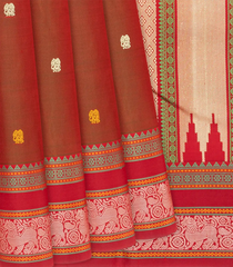 Maroon Handloom Kanchipuram Silk Saree With Elephant Buttas-Maroon