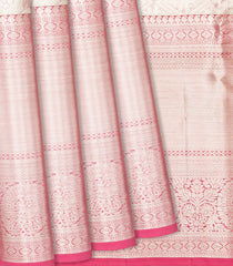 Pink Handloom Kanchipuram Tissue Silk Saree With Floral Motifs-Pink