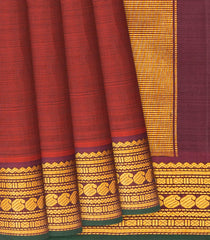 Maroon Handloom Kanchipuram Silk Saree With Zari Stripes-Maroon