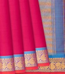 Red Handloom Kanchipuram Silk Saree With Contrast Border-Red