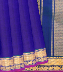 Dark Blue Handloom Kanchipuram Silk Saree With Zari Border-Dark Blue