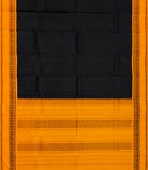 Black Handloom Kanchipuram Korvai Silk Saree With Mustard Border-Black