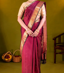 Maroon Handloom Kanchipuram Silk Saree With Kamalam Buttas-Maroon