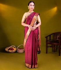 Maroon Handloom Kanchipuram Silk Saree With Kamalam Buttas-Maroon