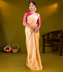 Gold Handloom Kanchipuram Tissue Silk Saree With Vanasingaram Motifs-Gold