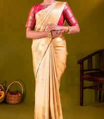 Gold Handloom Kanchipuram Tissue Silk Saree With Vanasingaram Motifs-Gold