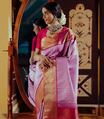 Lavender Handloom Kanchipuram Korvai Silk Saree Meena Floral Motifs-Lavander