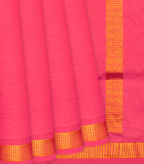 Bubble-gum Pink Handloom 9 Yards Silk Saree With Muthu Border-BubbleGum Pink