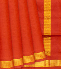 Red Handloom 9 Yards Silk Saree With Muthu Border-Red