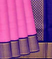 Bubble-gum Pink Handloom 9 Yards Korvai Silk Saree With Purple Border-BubbleGum Pink