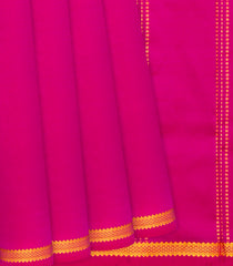 Hot Pink Handloom 9 Yards Silk Saree With Zari Border-Hot Pink