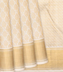 Off White Handloom Kanchipuram Silk Saree With Floral Motifs-Off White