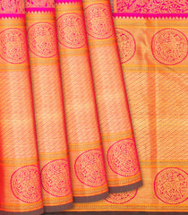 Hot Pink Handloom Kanchipuram Silk Saree With Gandaberunda Motifs-Hot Pink