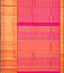 Hot Pink Handloom Kanchipuram Silk Saree With Gandaberunda Motifs-Hot Pink