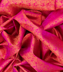 Hot Pink Handloom Kanchipuram Silk Saree With Gandaberunda Motifs-Hot Pink