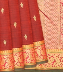 Maroon Handloom Kanchipuram Silk Saree With Flower Buttas-Maroon