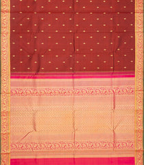 Maroon Handloom Kanchipuram Silk Saree With Flower Buttas-Maroon