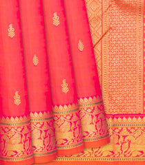 Peach Handloom Kanchipuram Silk Saree With Floral Buttas-Peach