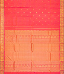 Peach Handloom Kanchipuram Silk Saree With Floral Buttas-Peach