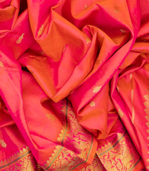 Peach Handloom Kanchipuram Silk Saree With Floral Buttas-Peach