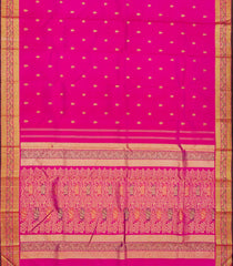 Hot Pink Handloom Kanchipuram Silk Saree With Floral Buttas-Hot Pink