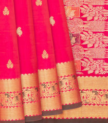 Pink Handloom Kanchipuram Silk Saree With Floral Buttas-Pink