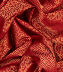 Crimson Handloom Kanchipuram Silk Saree With Swastik Motifs-Crimson