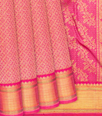 Pink Handloom Kanchipuram Silk Saree With Kamalam Motifs-Pink