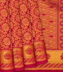 Crimson Handloom Kanchipuram Silk Saree With Floral Vine Motifs -Crimson