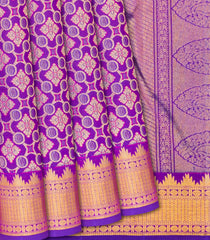 Purple Handloom Kanchipuram Silk Saree With Floral Motifs-Purple