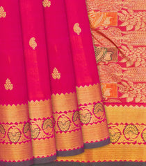 Red Handloom Kanchipuram Silk Saree With Floral Buttas-Red