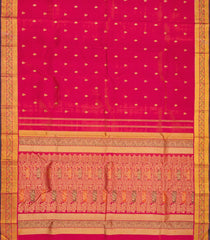 Red Handloom Kanchipuram Silk Saree With Floral Buttas-Red