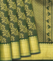 Bottle Green Handloom Kanchipuram Silk Saree With Vine Motifs -Bottle Green