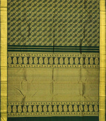 Bottle Green Handloom Kanchipuram Silk Saree With Vine Motifs -Bottle Green