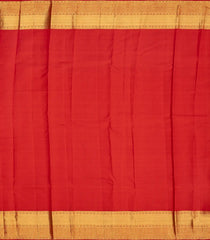 Red Handloom Kanchipuram Silk Saree With Stripes-Red