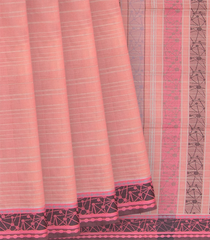 Baby Pink Handwoven Kanchi Organic Cotton Saree With Abstract Border-Baby Pink