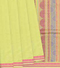 Cardamom Green Handloom Organic Kanchi Cotton Saree With Stripes-Cardamom Green