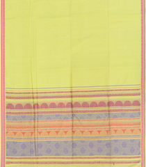 Cardamom Green Handloom Organic Kanchi Cotton Saree With Stripes-Cardamom Green