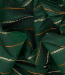 Bottle Green Handloom Kanchi Cotton Saree With Stripes & Ganga Jamuna Border-Bottle Green