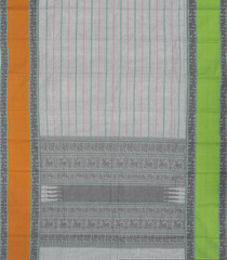 Grey Handloom Kanchi Cotton Saree With Beldari Stripes & Ganga Jamuna Border-Grey