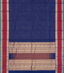 Blue Handloom Kanchi Cotton Saree With Beldari Stripes-Blue