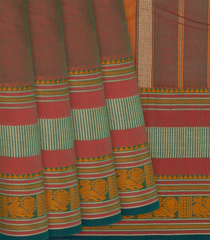 Brown Handloom Plain Kanchi Cotton Saree -Brown