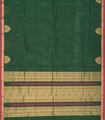 Green Handloom Kanchi Cotton Saree With Kamalam Buttas-Green